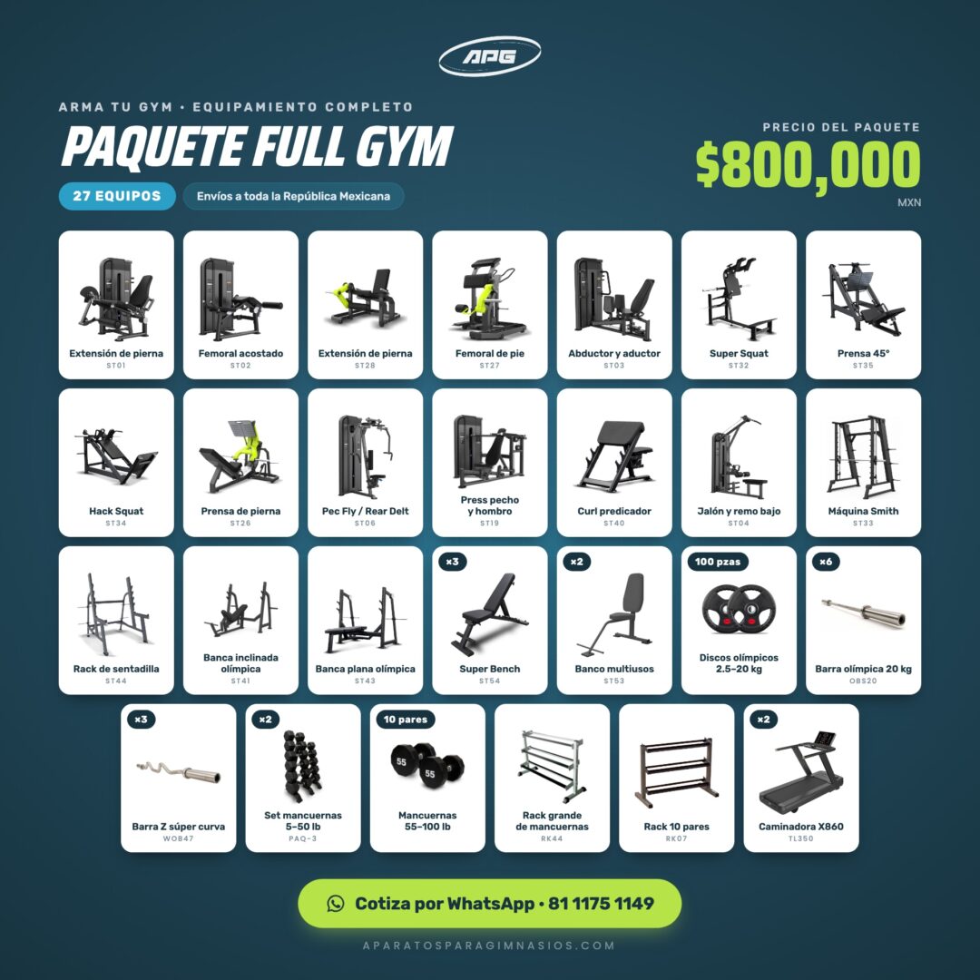 ARMA TU GYM – PAQUETE FULL GYM — equipos incluidos